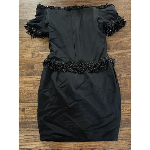VTG Isabelle Allard Statement Strapless Beaded Black Dress Sz 42 France Pockets - Picture 2 of 12